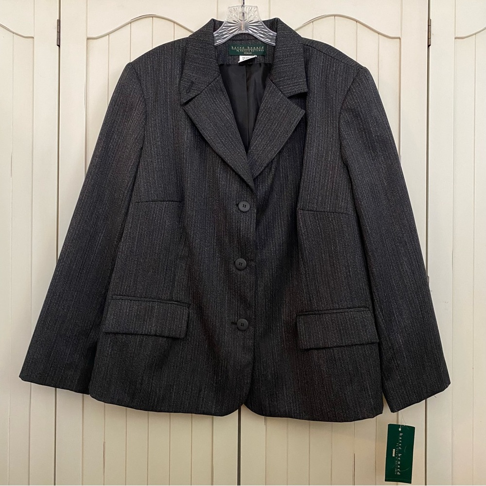 Harve Bernard Womens Suit Jacket Blazer Charcoal Gray Wool Blend Pockets 20W NWT